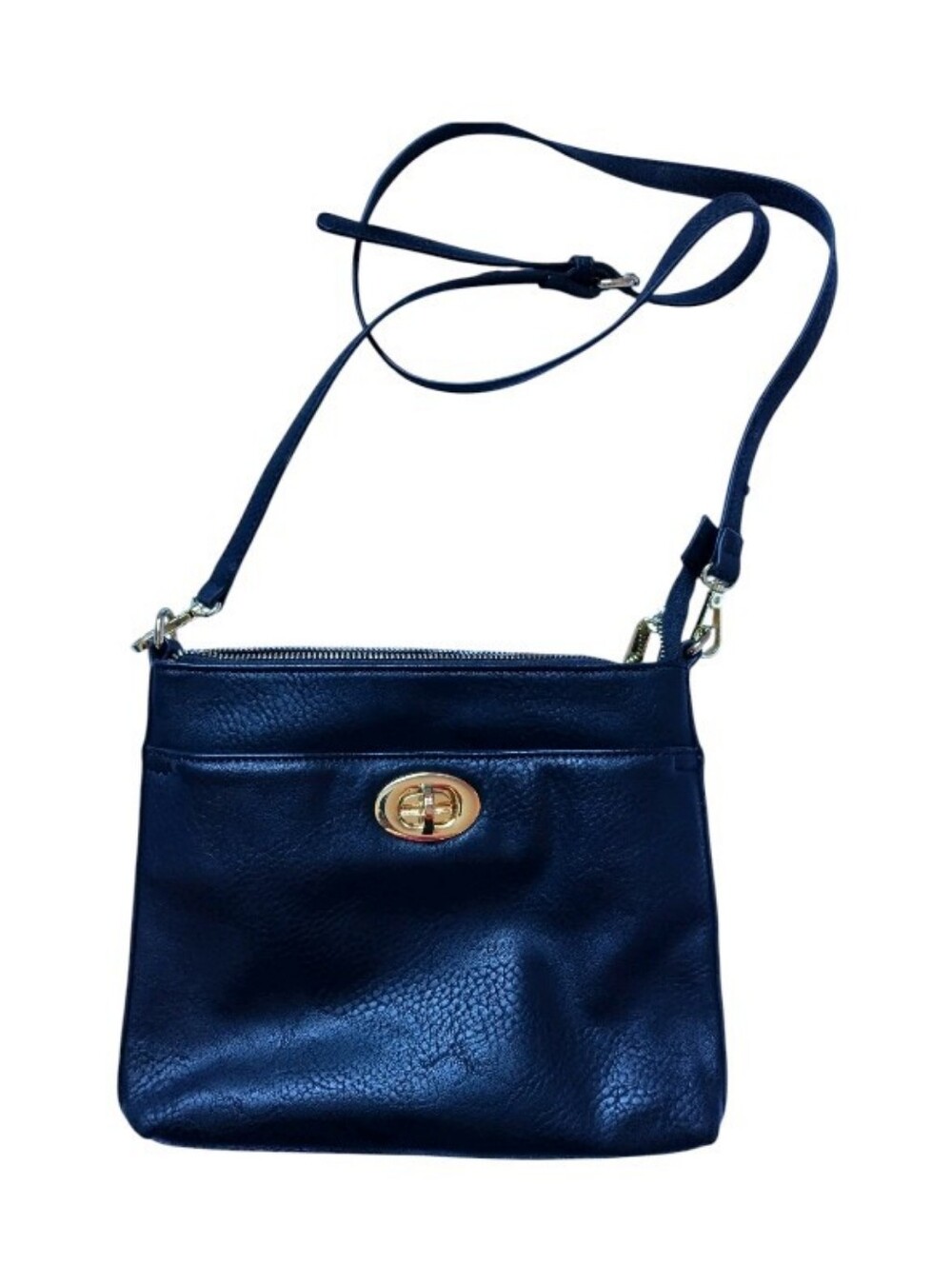 Charming Charlie Black Messenger Crossbody Purse Pebbled Faux Leather Medium